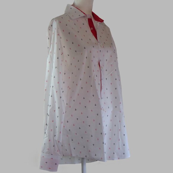 Suslo Couture White with Anchor Print Button-Up Slim Fit Shirt Size XL (C1002) - Picture 3 of 7